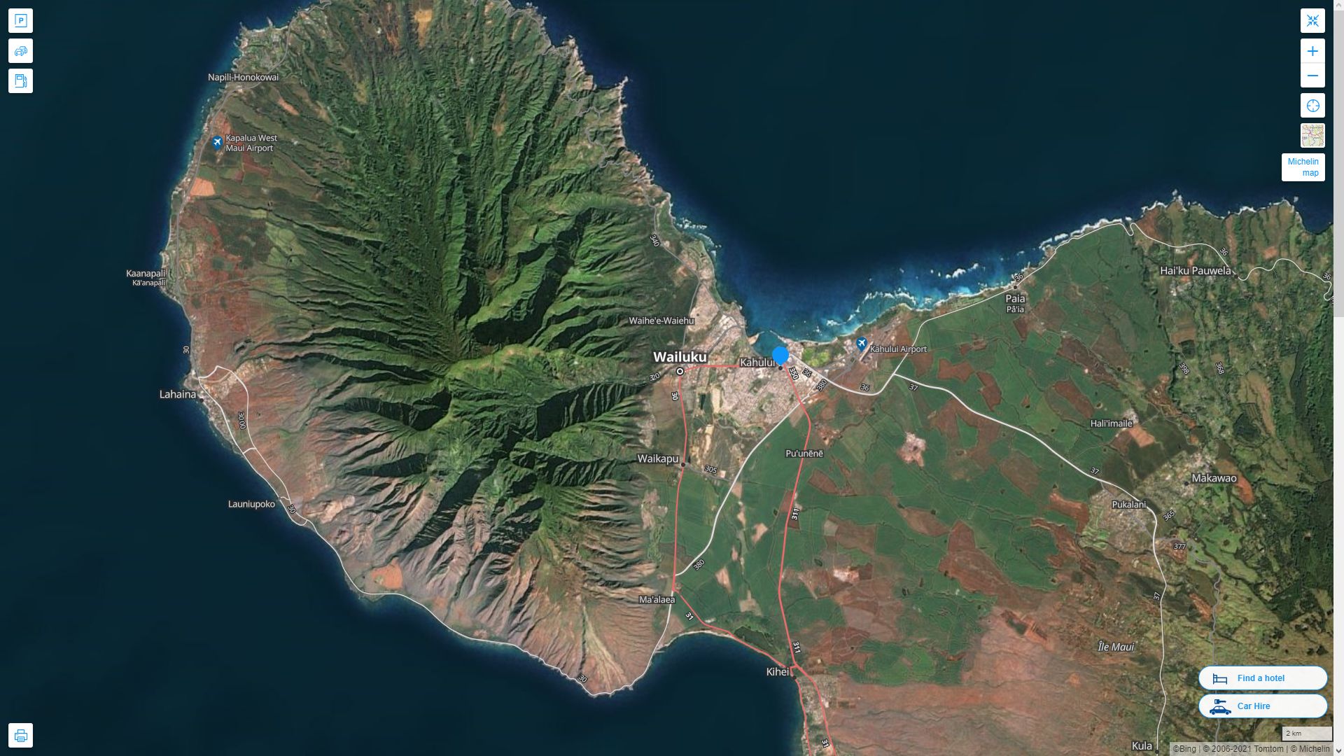 Kahului Hawaii Highway and Road Map with Satellite View
